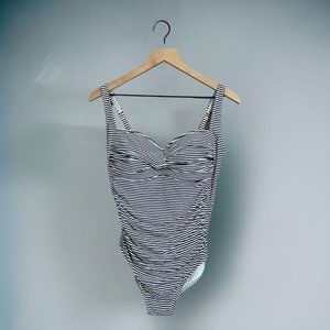 Bond-Eye Australia Navy & White Striped One Piece Swimsuit D/DD Size 10